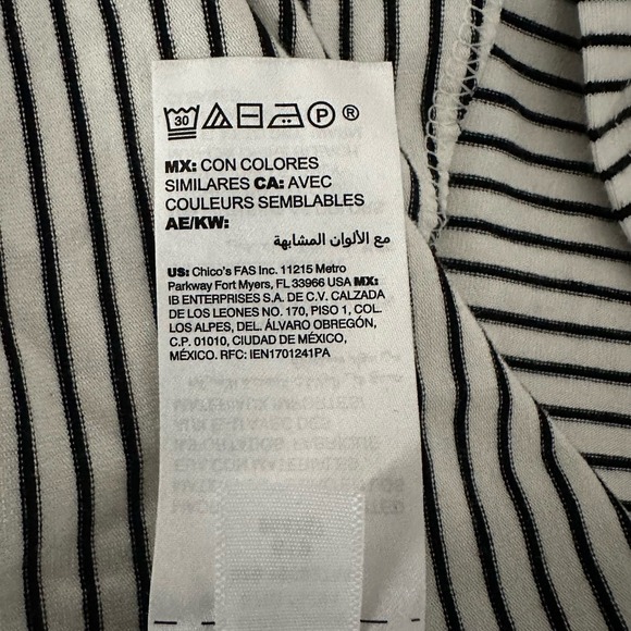 Chico's White Black Stripe Pullover Top Women Large Round Neck 3/4 Sleeve - Picture 5 of 12